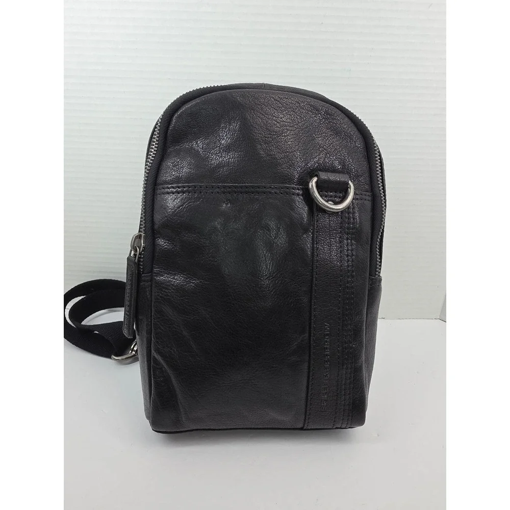 Spikes & Sparrow Black Leather Sling Bag‎ Crossbody Backpack Houndstooth Lining